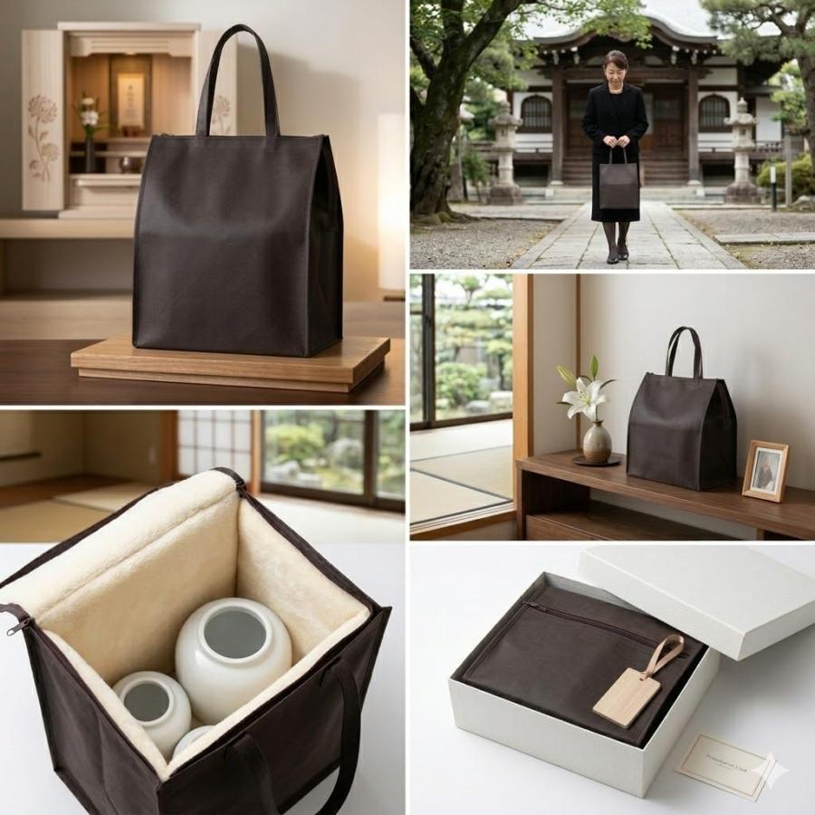 遺骨用手提げ袋 遺骨バッグ 納骨袋 骨壺収納バッグ 6寸 7寸対応 大型 黒 軽量 運ぶ 持ち運び 法要 墓参り 供養用　軽量 |  | 04