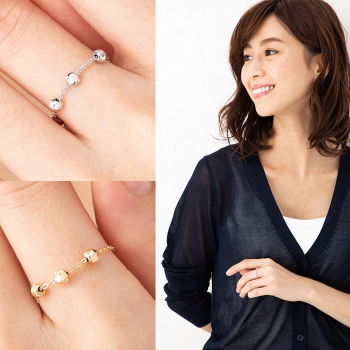 ミラーボール チェーンリング K18/WG ボール直径3mm 指輪 レディース  