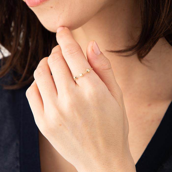 ミラーボール チェーンリング K18/WG ボール直径3mm 指輪 レディース  