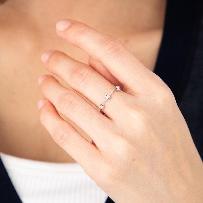 ミラーボール チェーンリング K18/WG ボール直径3mm 指輪 レディース  