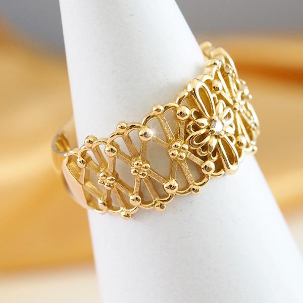 リング ダイヤ 透かしデザイン アンティーク調 指輪 K18 YG WG 7〜20号