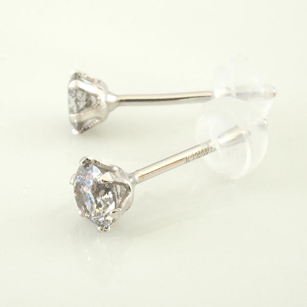 一粒ダイヤモンドピアス 合計2石 計約0.2ct K14WG (ブラウン系/無色 