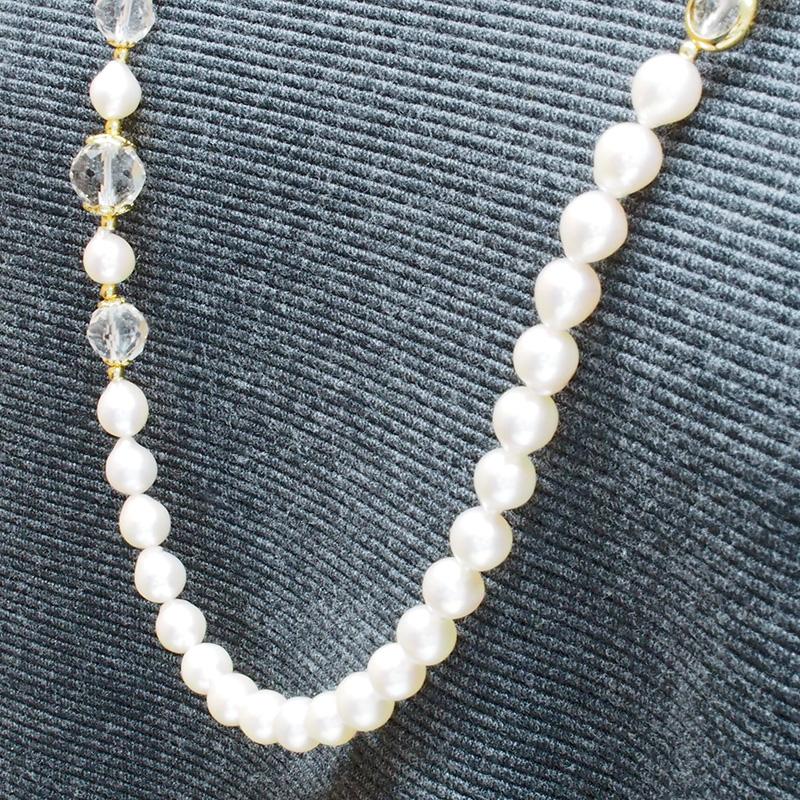 あこや真珠（セミバロック） バタフライ 蝶 ロングネックレス パール