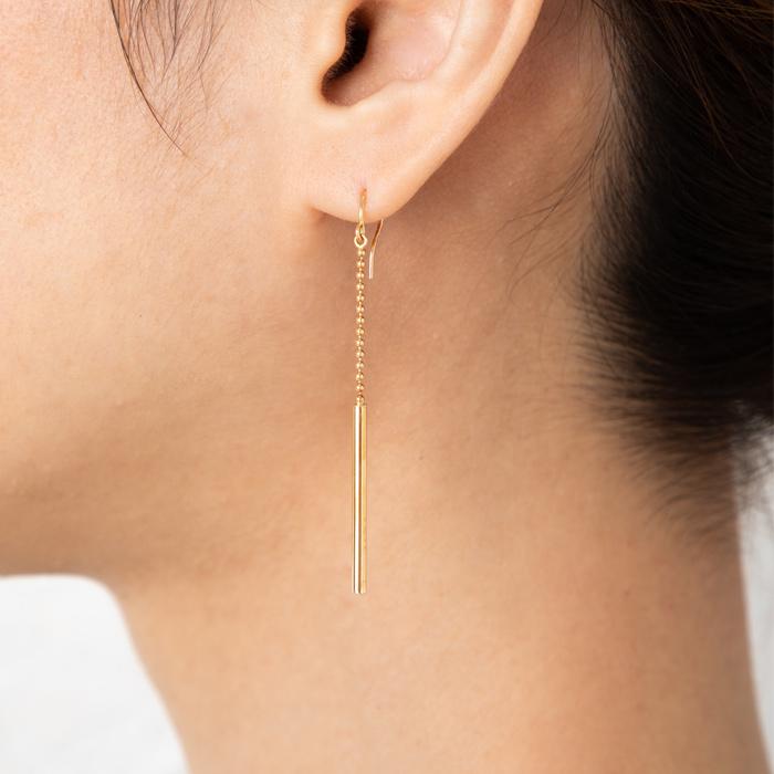 バー デザイン 揺れる ロング ピアス イヤリング K18 YG 18金 イエロー