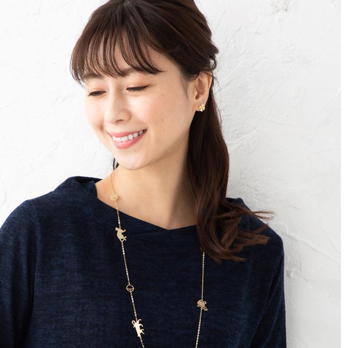 ねこモチーフ あずきチェーン ロング チェーン ネックレス K18 YG 約80cm 重さ約5g K18ネックレス 猫モチーフイエローゴールドネックレス 18金 ネックレス レの画像