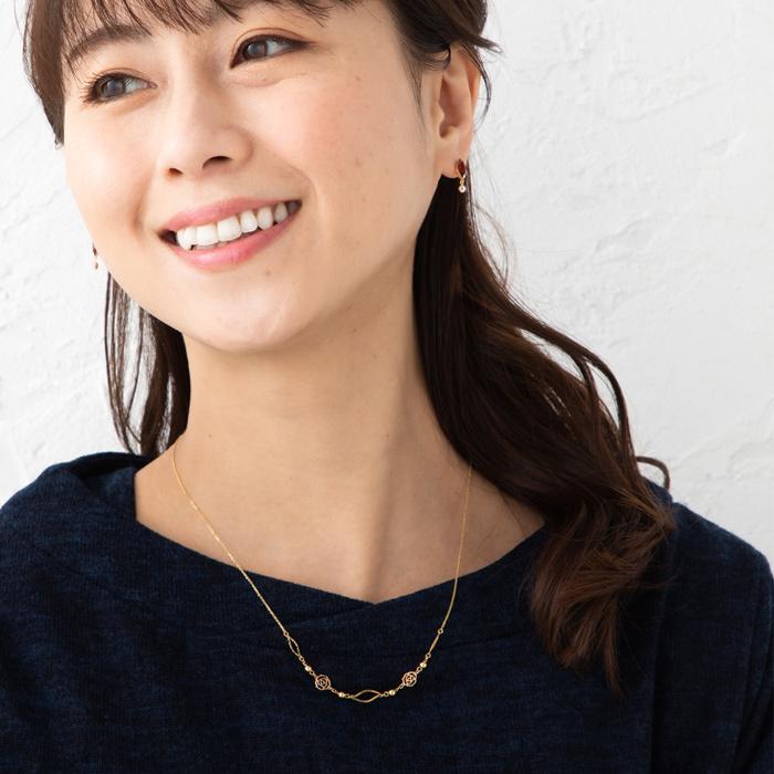 バラ ボール モチーフ ネックレス チェーン スライドボールアジャスター付き K18 YG PG 約50cm チェーン 重さ約2.0g K18ネックレス イエローゴールド ピンクゴの画像
