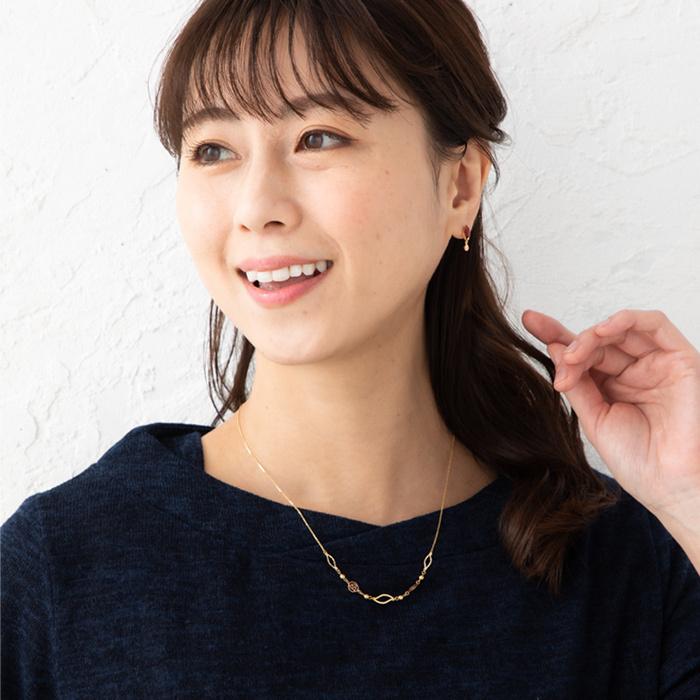 バラ ボール モチーフ ネックレス チェーン スライドボールアジャスター付き K18 YG PG 約50cm チェーン 重さ約2.0g K18ネックレス イエローゴールド ピンクゴの画像