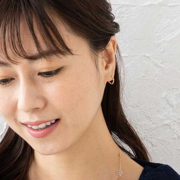 オーバルライン ミラーカット フープピアス K18YG 開閉式ピアス K18