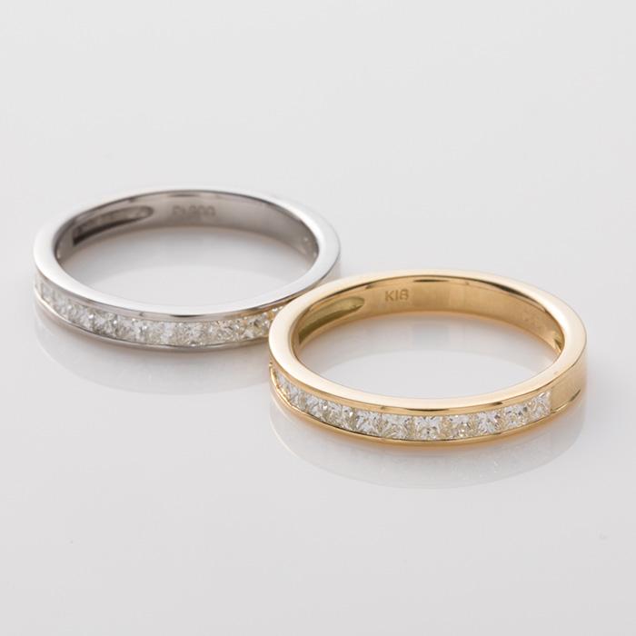 計0.6ct K18WGプリンセスカット天然ダイヤモンドリングハーフエタニティ