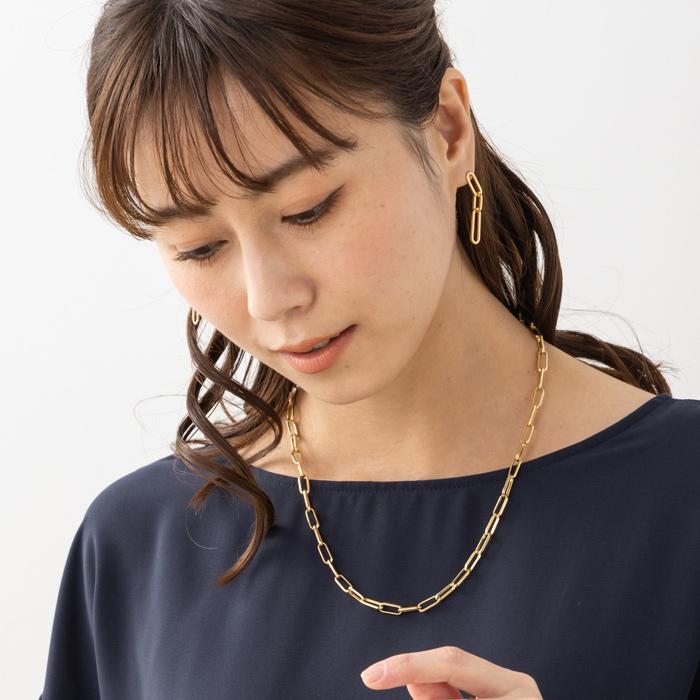 ランダムサイズ 3連 ボリューム チェーン ピアス マット＆鏡面仕上げ 