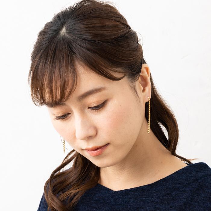 喜平 ロング チェーン ピアス K18YG 揺れる チェーンデザイン K18