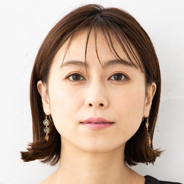 コンビカラー 透かし リーフ 3連 ピアス K18YG WG 揺れる リーフ 