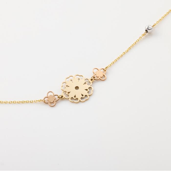 透かし フラワーモチーフ ロング ネックレス K18YG PG WG トリオカラー 