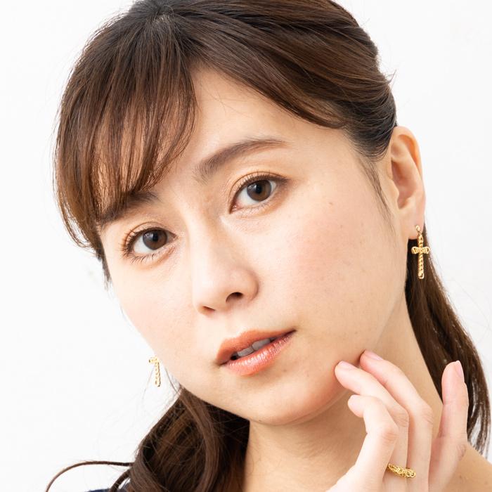 透かし チェーン クロス ピアス K18YG 揺れるデザイン K18 イエローゴールド チェーンモチーフ クロスモチーフ 18金 約2.4g 左右合計の画像