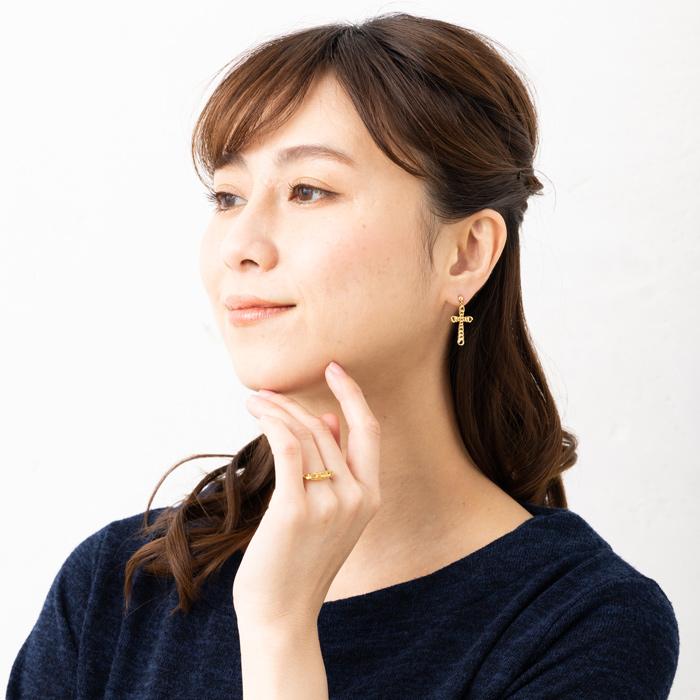透かし チェーン クロス ピアス K18YG 揺れるデザイン K18 イエローゴールド チェーンモチーフ クロスモチーフ 18金 約2.4g 左右合計の画像