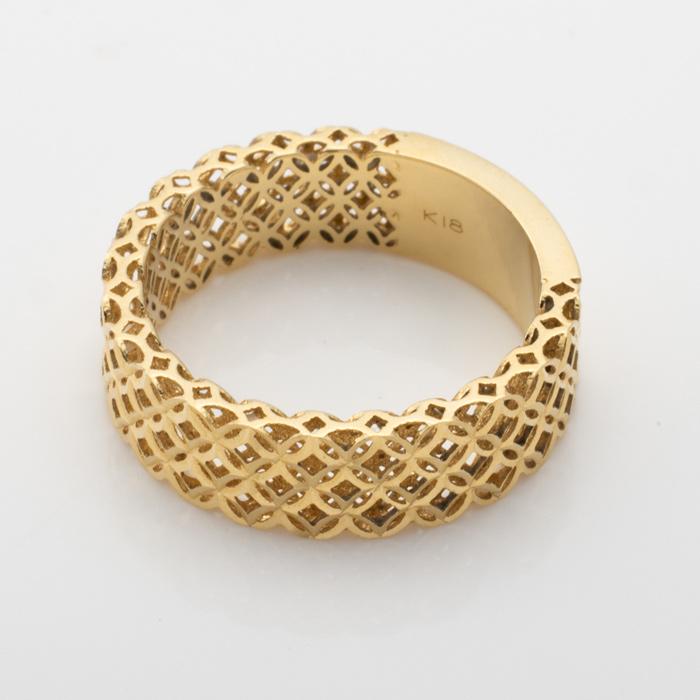 1322】 GSTV K18 デザインリング イタリア製 幅広 15〜15.5号 透かし