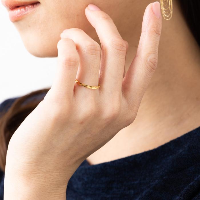 ミラーカット 極細 リング K18 YG PG シンプルデザイン 重ね付け 18金