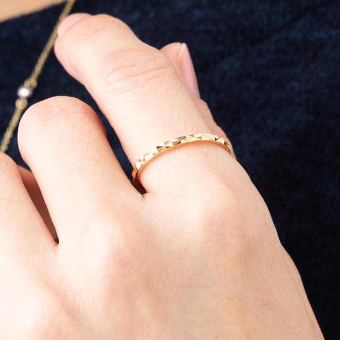 ミラーカット 極細 リング K18 YG PG シンプルデザイン 重ね付け 18金