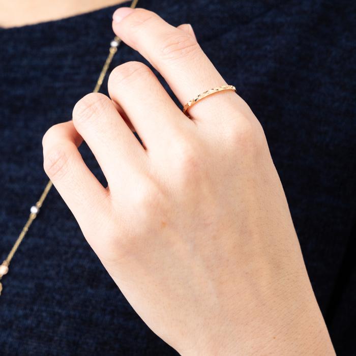 ミラーカット 極細 リング K18 YG PG シンプルデザイン 重ね付け 18金