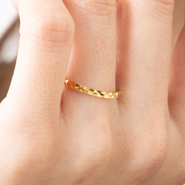 ミラーカット 極細 リング K18 YG PG シンプルデザイン 重ね付け 18金