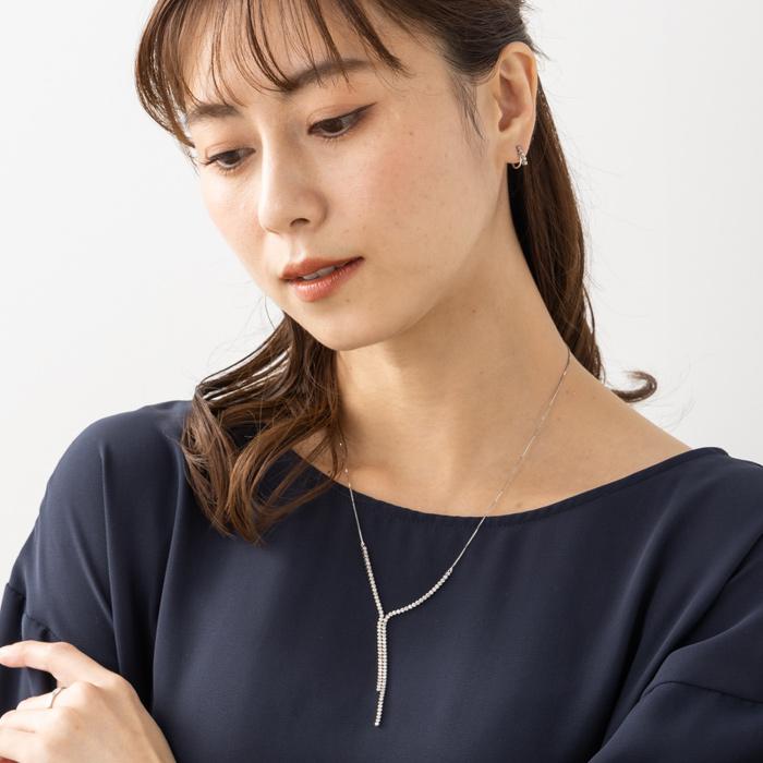 在庫限りのお得な商品 Pt850 ダイヤ ラインネックレス 90石 計2.0カラット 内周約53cm ベネチアンチェーン Y字 プラチナ850 ダイヤモンドネックレス 2ctの画像