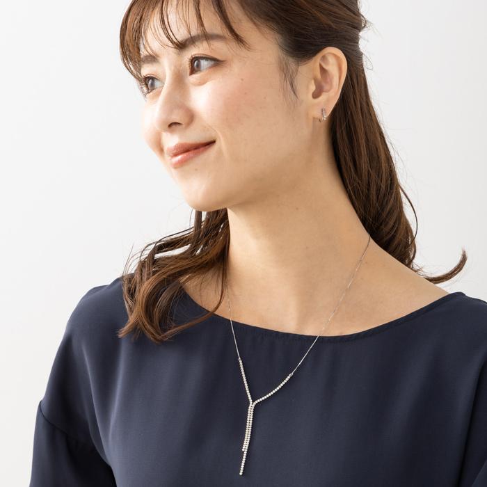 在庫限りのお得な商品 Pt850 ダイヤ ラインネックレス 90石 計2.0カラット 内周約53cm ベネチアンチェーン Y字 プラチナ850 ダイヤモンドネックレス 2ctの画像
