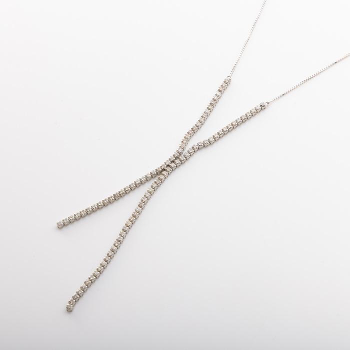 在庫限りのお得な商品 Pt850 ダイヤ ラインネックレス 90石 計2.0カラット 内周約53cm ベネチアンチェーン Y字 プラチナ850 ダイヤモンドネックレス 2ctの画像