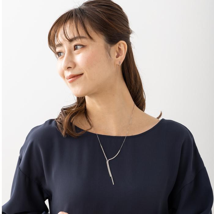 在庫限りのお得な商品 Pt850 ダイヤ ラインネックレス 90石 計2.0カラット 内周約53cm ベネチアンチェーン Y字 プラチナ850 ダイヤモンドネックレス 2ctの画像