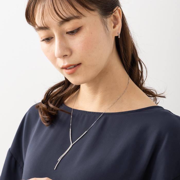 在庫限りのお得な商品 Pt850 ダイヤ ラインネックレス 90石 計2.0カラット 内周約53cm ベネチアンチェーン Y字 プラチナ850 ダイヤモンドネックレス 2ctの画像