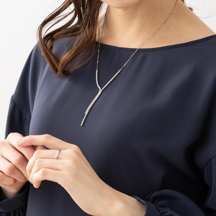 在庫限りのお得な商品 Pt850 ダイヤ ラインネックレス 90石 計2.0カラット 内周約53cm ベネチアンチェーン Y字 プラチナ850 ダイヤモンドネックレス 2ctの画像
