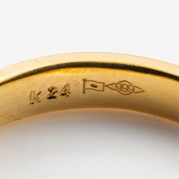 24金 K24 純金 リング 指輪 ゴールド 豪華 平打ち デザイン 約2.9ｇ(10号基準)　幅約2.7ｍｍ【造幣局品位証明刻印】の画像
