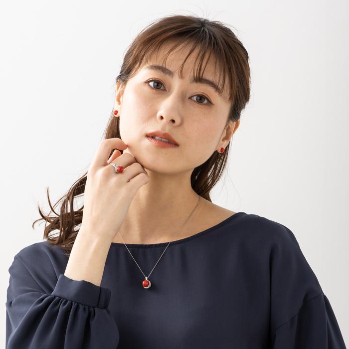 ☆土佐沖産 血赤サンゴ 8mm丸珠☆プラチナダイヤペンダント Pt900 Pt850 約45cm ネックレス ダイヤ 22石 計約0.25ct アカサンゴ ベネチアンチェーンの画像