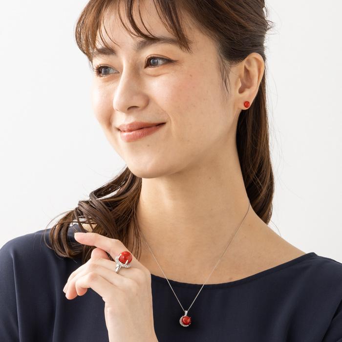 ☆土佐沖産 血赤サンゴ 8mm丸珠☆プラチナダイヤペンダント Pt900 Pt850 約45cm ネックレス ダイヤ 22石 計約0.25ct アカサンゴ ベネチアンチェーンの画像