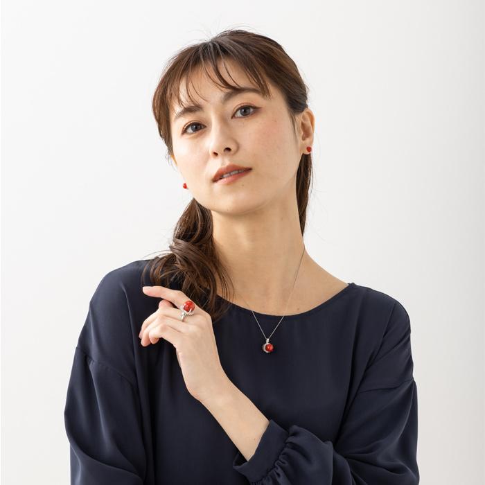 ☆土佐沖産 血赤サンゴ 8mm丸珠☆プラチナダイヤペンダント Pt900 Pt850 約45cm ネックレス ダイヤ 22石 計約0.25ct アカサンゴ ベネチアンチェーンの画像