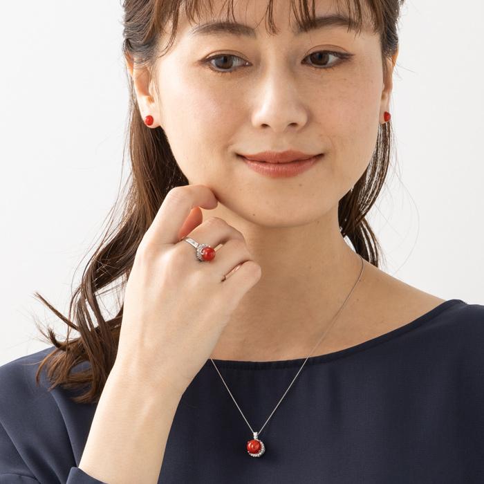 ☆土佐沖産 血赤サンゴ 8mm丸珠☆プラチナダイヤペンダント Pt900 Pt850 約45cm ネックレス ダイヤ 22石 計約0.25ct アカサンゴ ベネチアンチェーンの画像