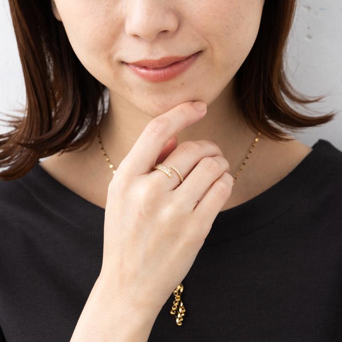 リング K18 YG フリーサイズ リング ダイヤ 指輪 中折れ式 ダイヤモンド 27石 約0.4ct イエローゴールド 2wey フリー サイズ リング サイズ調整可能 プレゼントの画像