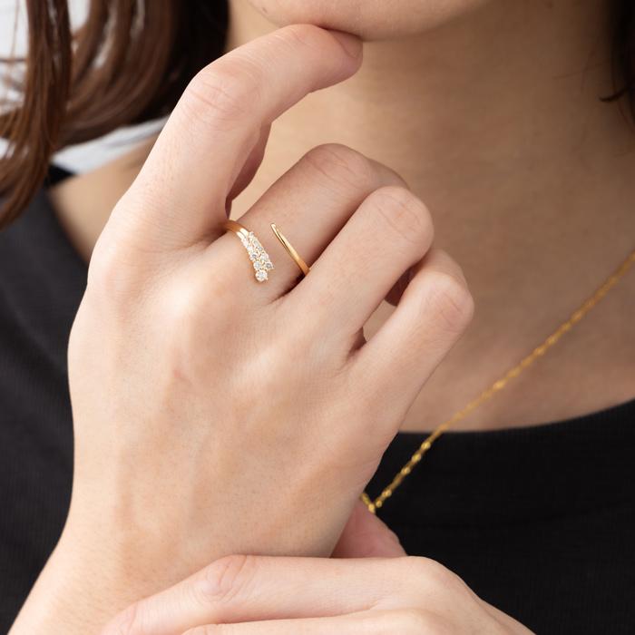 リング K18 YG 開閉式 フリーサイズ ダイヤ リング 10石 計0.18ct 18金 指輪 中折れ式 イエローゴールド 2wey サイズ調整可能 ダイヤモンドリング プレゼントの画像