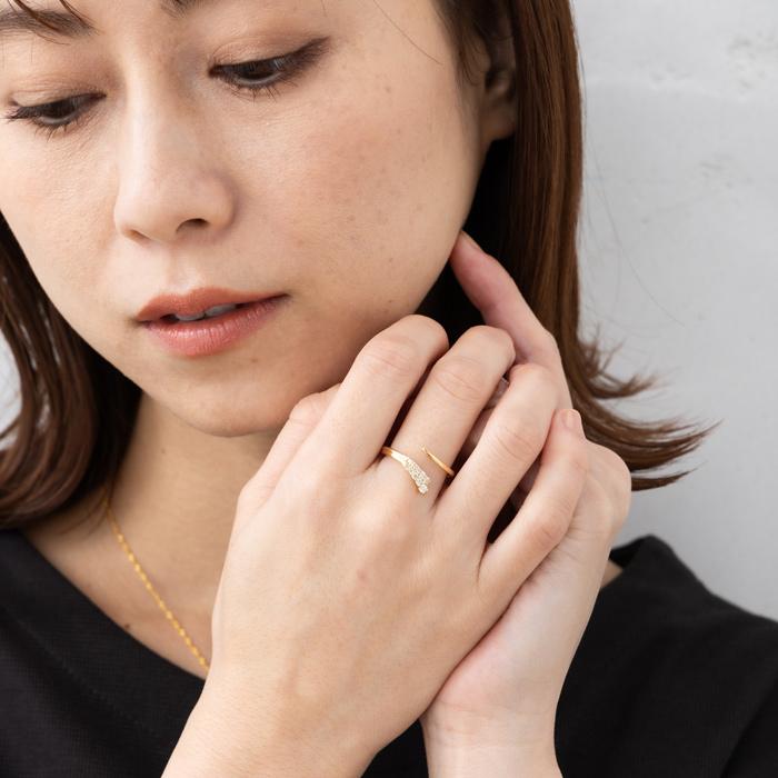 リング K18 YG 開閉式 フリーサイズ ダイヤ リング 10石 計0.18ct 18金 指輪 中折れ式 イエローゴールド 2wey サイズ調整可能 ダイヤモンドリング プレゼントの画像