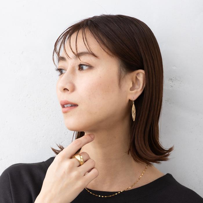 K18 YG 透かし ダブル リーフ フックピアス イエローゴールド K18YG  