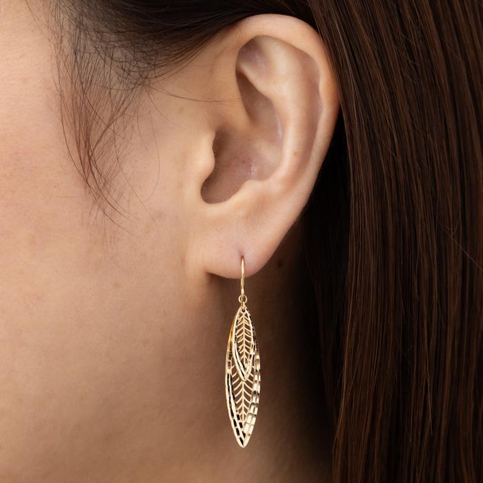 K18 YG 透かし ダブル リーフ フックピアス イエローゴールド K18YG  