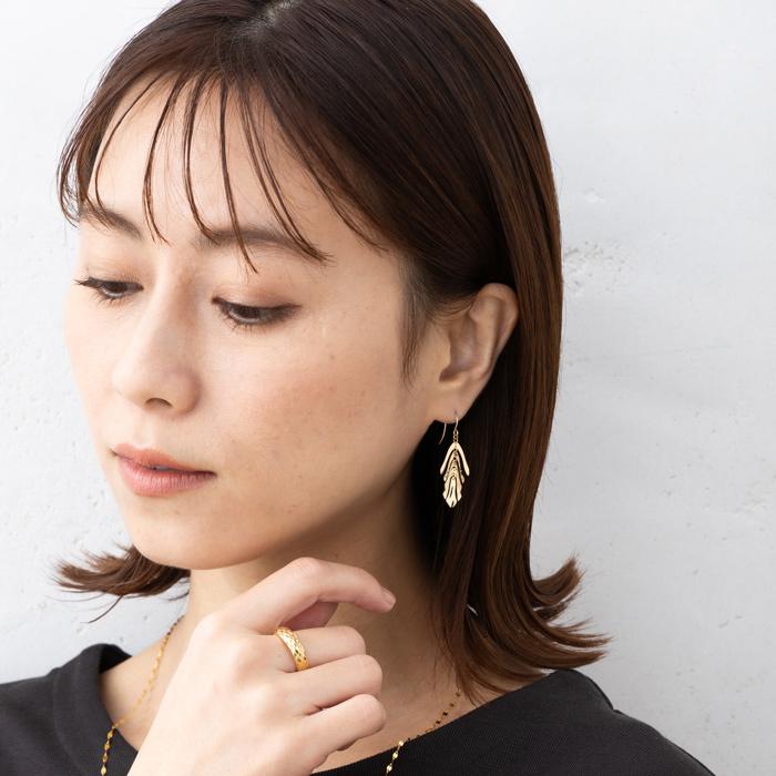 K18 YG 透かし 5連 オリエンタル デザイン フックピアス 18金 イエロー