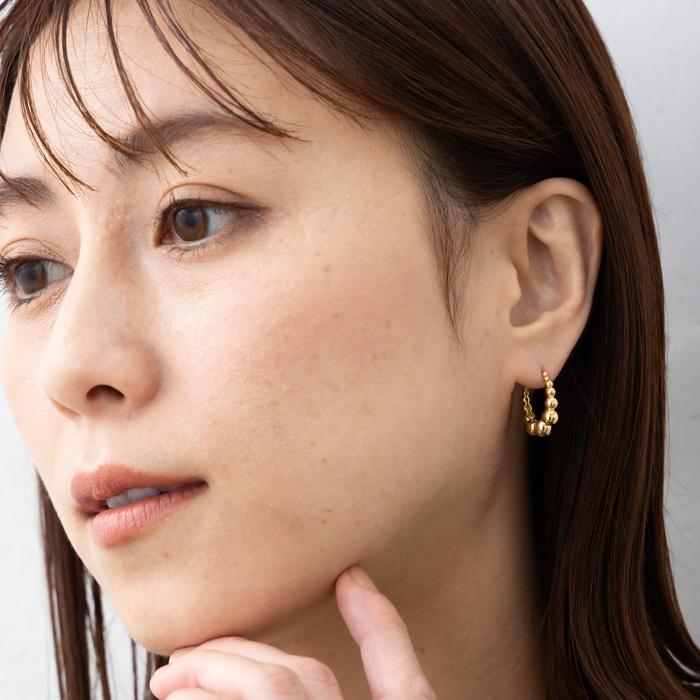 K18 YG グラデーション ボール フープ ピアス 開閉式 フープ ピアス 18金 イエローゴールド フープピアス リング ピアス 約3.6g 左右合計の画像
