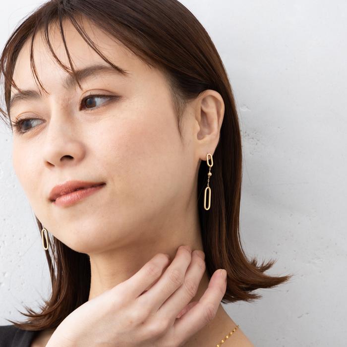 K18 YG ペーパークリップ スライドボール ピアス 中空 イエローゴールド 18金 揺れる チェーン ピアス ボリュームピアス 約0.9g 左右合計(シリコンキャッチ含む)の画像