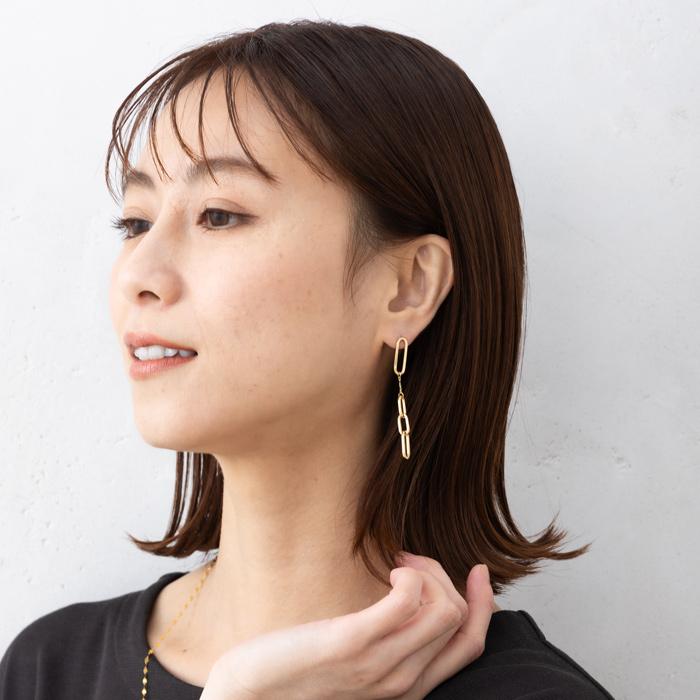 K18 YG ペーパークリップ 4連 ピアス 中空 イエローゴールド 18金 