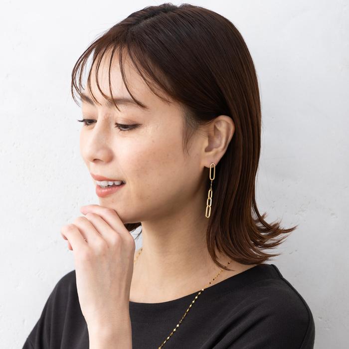 4°C 　 ピアス K14WG チェーンピアス K18 YG ペーパークリップ 4連 ピアス 中空 イエローゴールド 18金