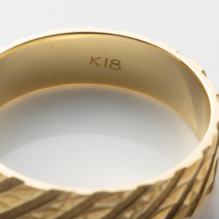 リング K18 YG 艶消し ラインカット ミラーカット 幅約5.2mm　デザイン リング 18金 イエローゴールド ぐるりと一周 均一幅 指輪 ワイドリングの画像