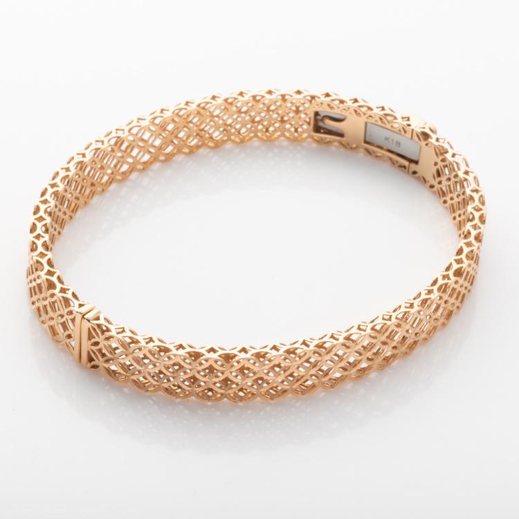 K18YG PG バングル 内周約15.5cmジオメトリック 透かし 中空 18金