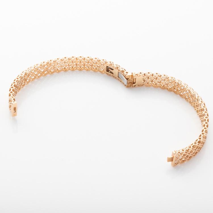 K18YG PG バングル 内周約15.5cmジオメトリック 透かし 中空 18金