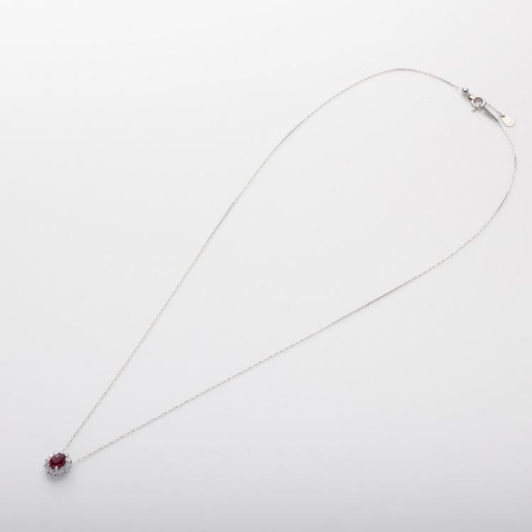 約45cm プラチナ 0.5ct ピジョンブラッド ルビー ペンダント スライドアジャスター 長さ調整可 プラチナ ネックレス あずきチェーン ダイヤモンド 12石 約0.2ctの画像