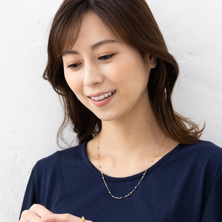 約50cm ミラーボール デザイン ネックレス トリオカラー K18 YG PG WG